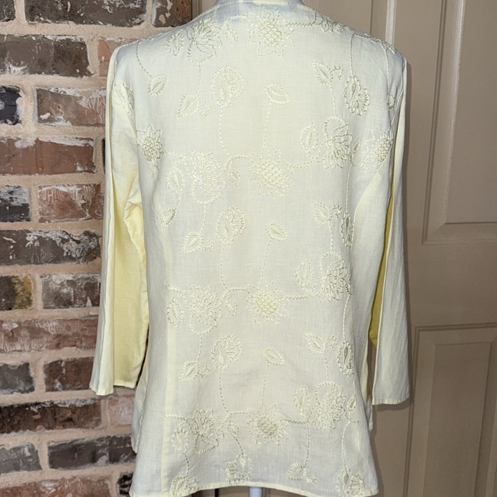 Saint Tropez West Pale Yellow Linen Embroidered Top Side Zip Sz L - Picture 2 of 9